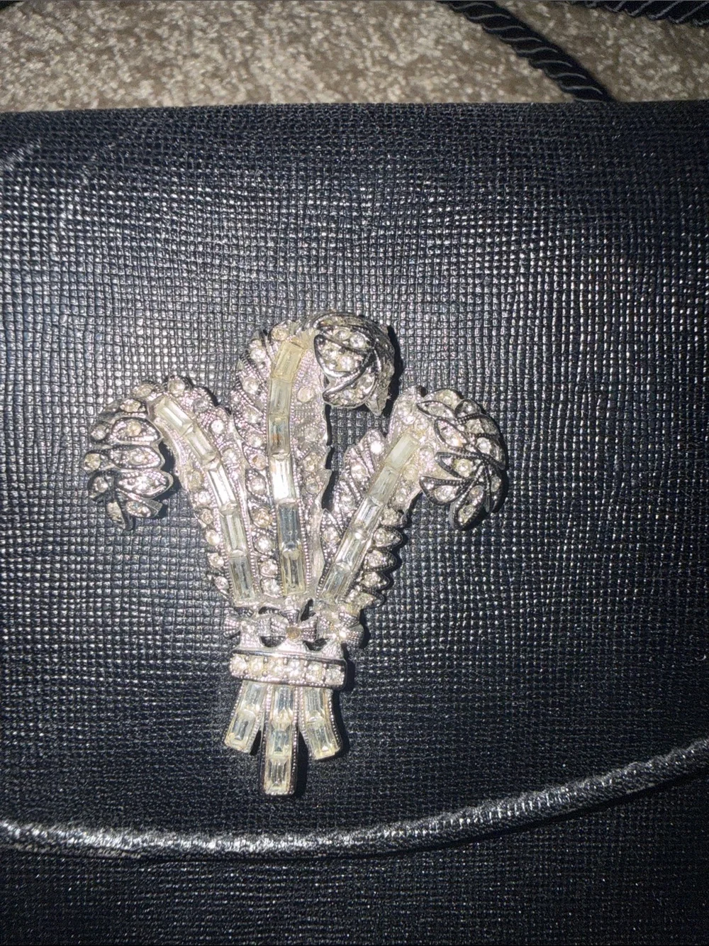 Kenneth Jay Lane Black Evening Clutch with Crystal Crest